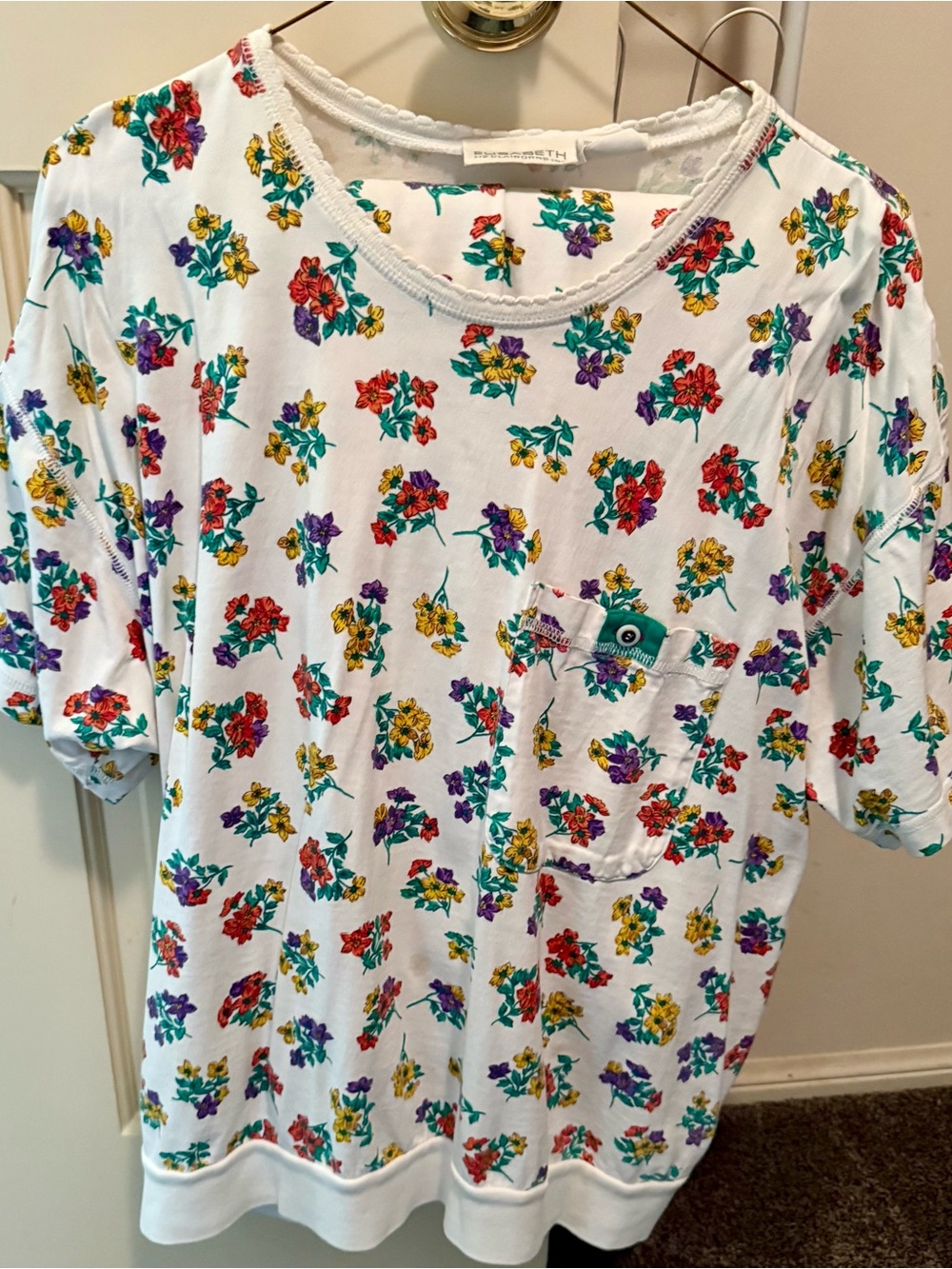 White Short Sleeve Floral Pocket Tee and Skirt Set - Multicolor Floral